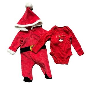 Infant Baby Santa Footie Pajamas My First Christmas Bodysuit Size Newborn